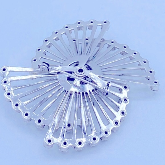 Coro Signed Vintage 1940s-1950s Rhinestone Starburst Brooch Rhodium Plated - Picture 4 of 6